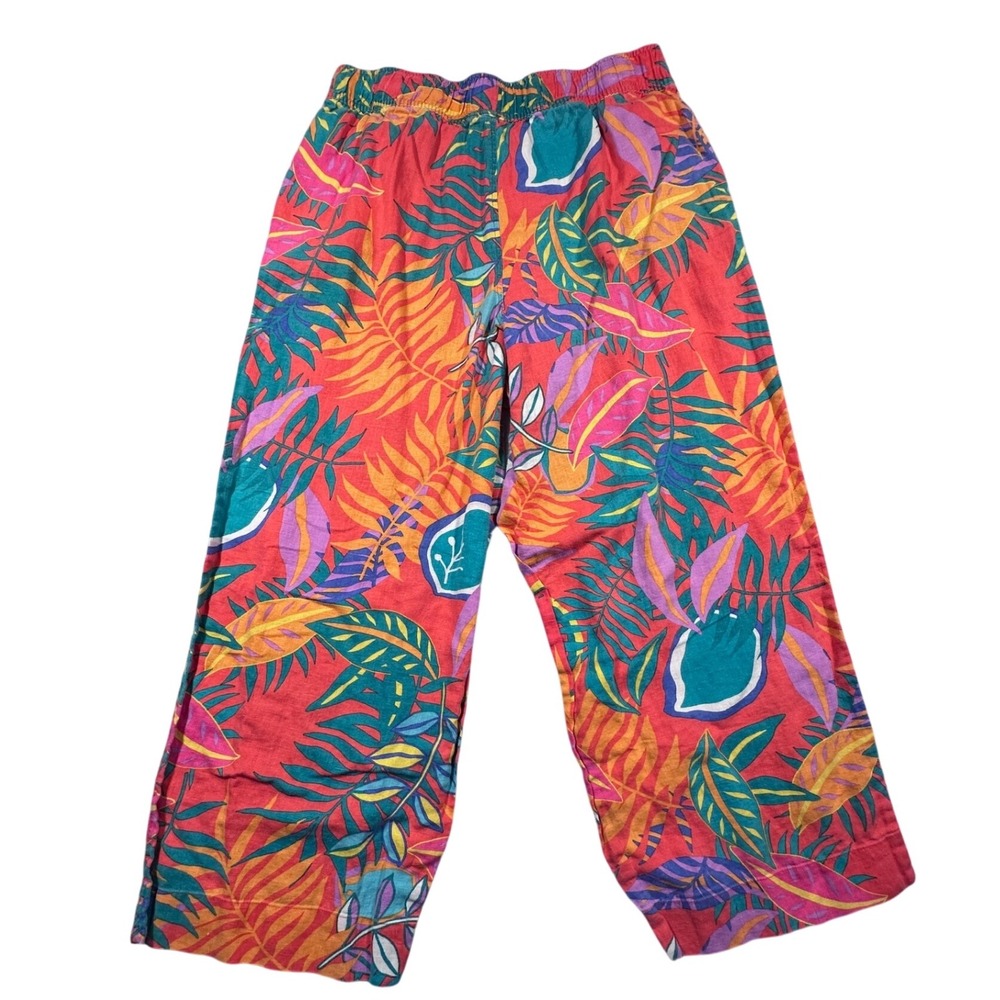 C‎ & C California 100% Linen Pants Tropical Print Wide Leg Cropped Women's L - Picture 2 of 9
